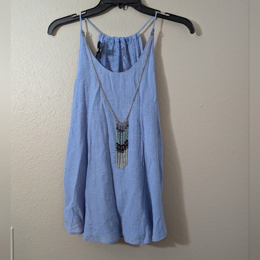 Iz Byer Blue Camisole Spaghetti Strap Tank Top with Necklace